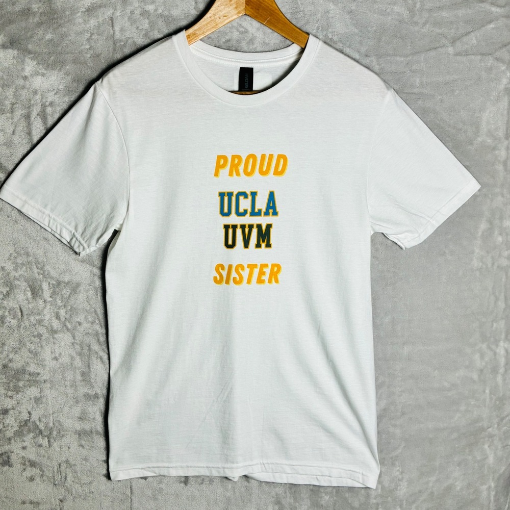 Gildan Softstyle Proud UCLA UVM Sister Graphic Tee White Small -0233